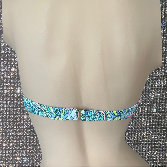 Victoria secret bikini top paisley neon strapless bathing suit pink blue green - Picture 2 of 5